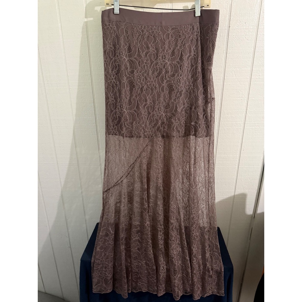 Victoria Secret Mauve Taupe Floral Lace Sheer Maxi Skirt Size 8